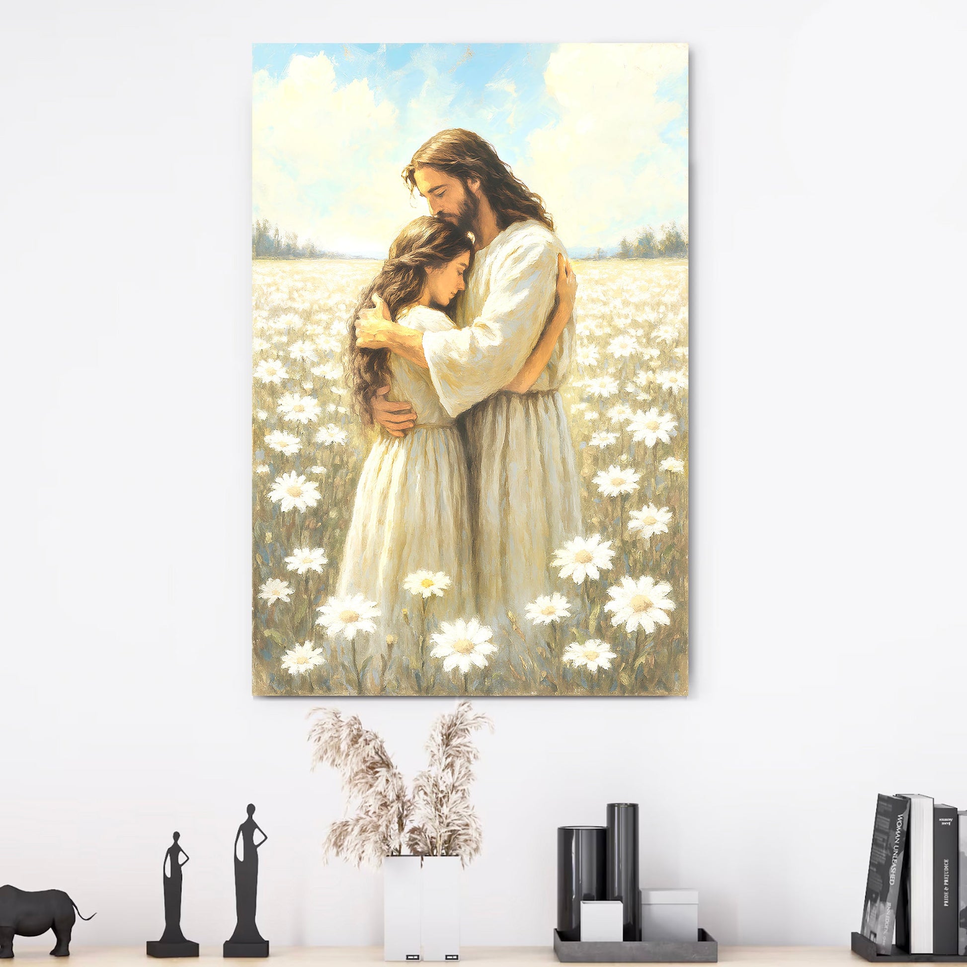 Divine Embrace of Grace Faith Canvas Wall Art - spiritual devotional canvas for bedroom or prayer room