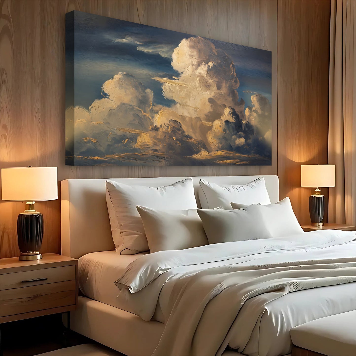 Cloud sky canvas wall art with soft drifting clouds, serene nature print for bedrooms