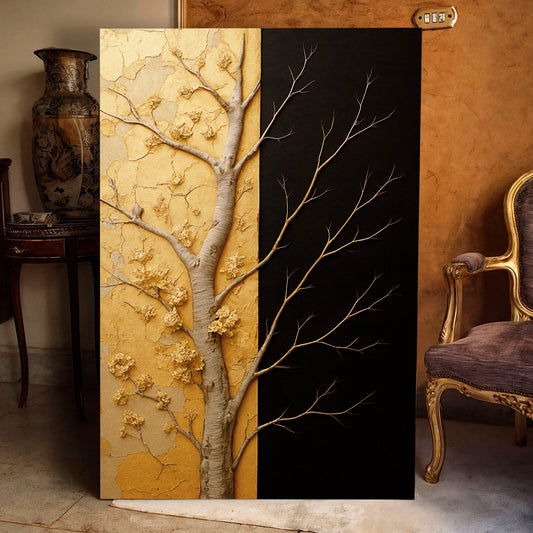 Golden eclipse abstract canvas wall art with layered circular geometric shapes in gold tones