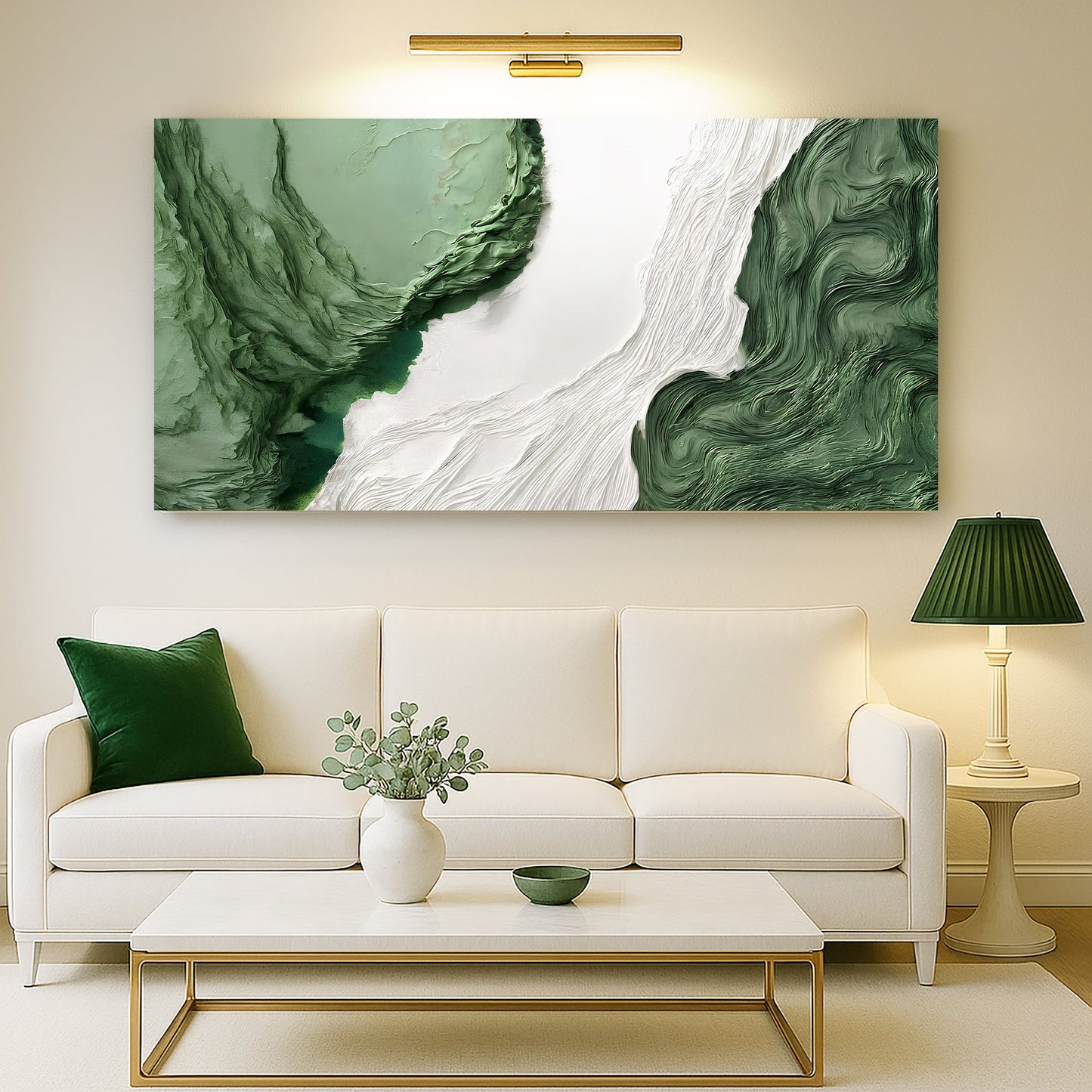 Green rivers abstract canvas wall art V with fluid nature-inspired composition