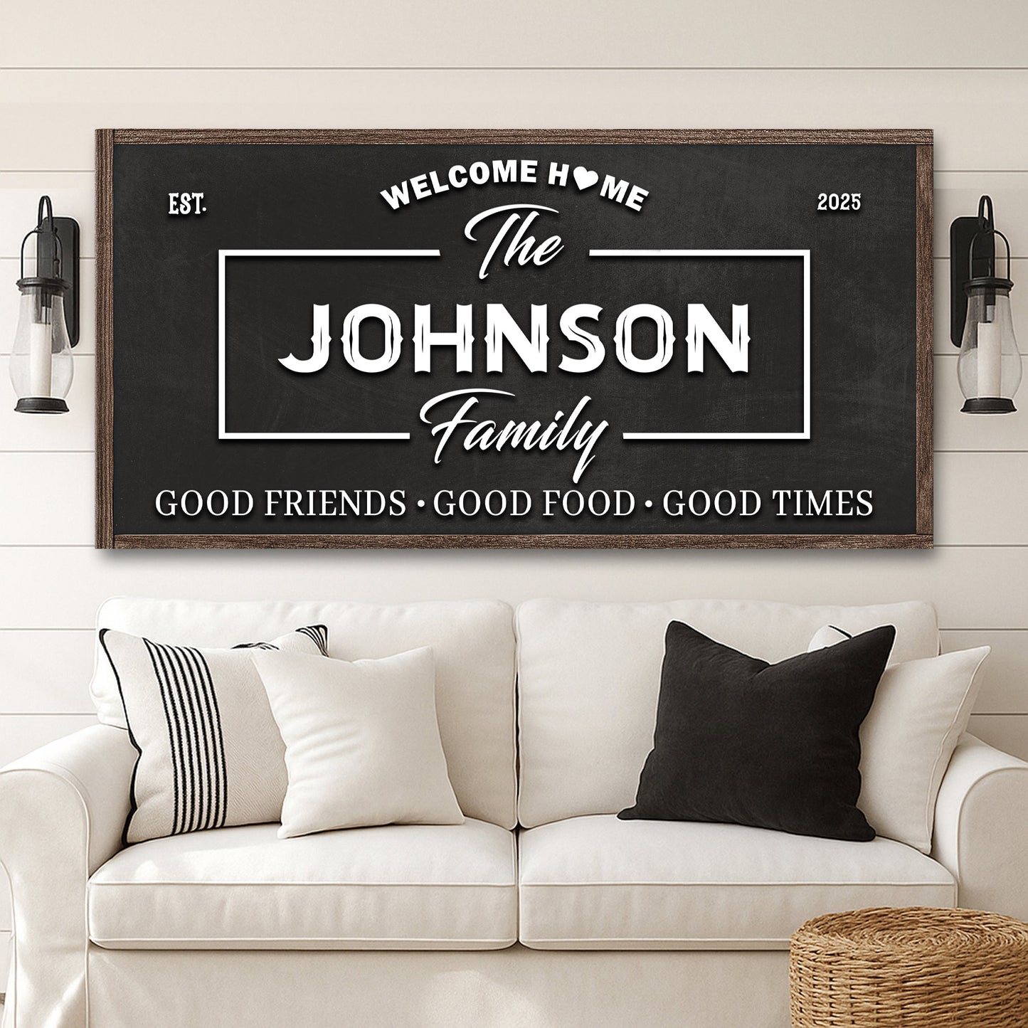 Welcome Home canvas wall sign with clean warm typography for entryways, gallery wrapped