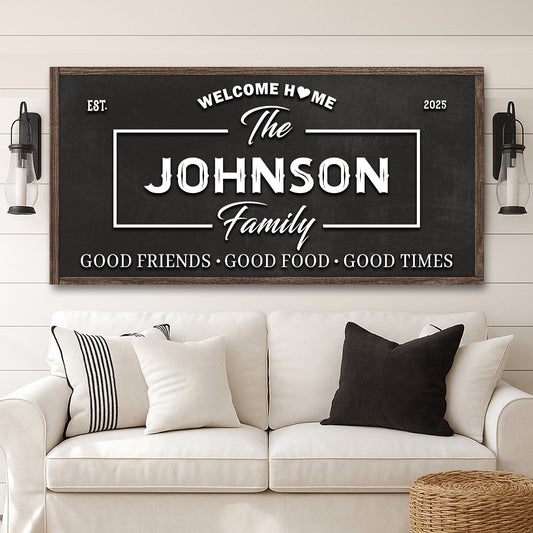 Welcome Home canvas wall sign with clean warm typography for entryways, gallery wrapped