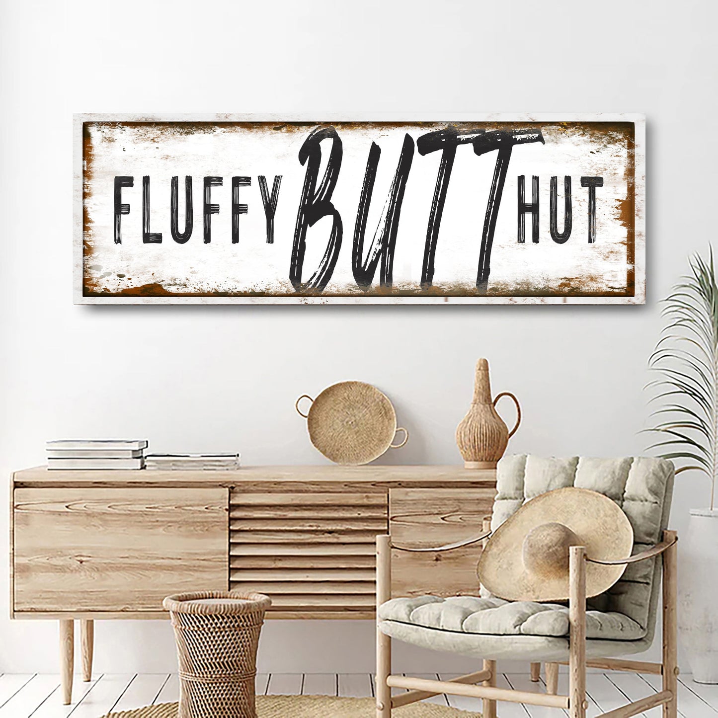 Fluffy Butt Hut chicken coop canvas sign, farmhouse humor wall art, ready to hang