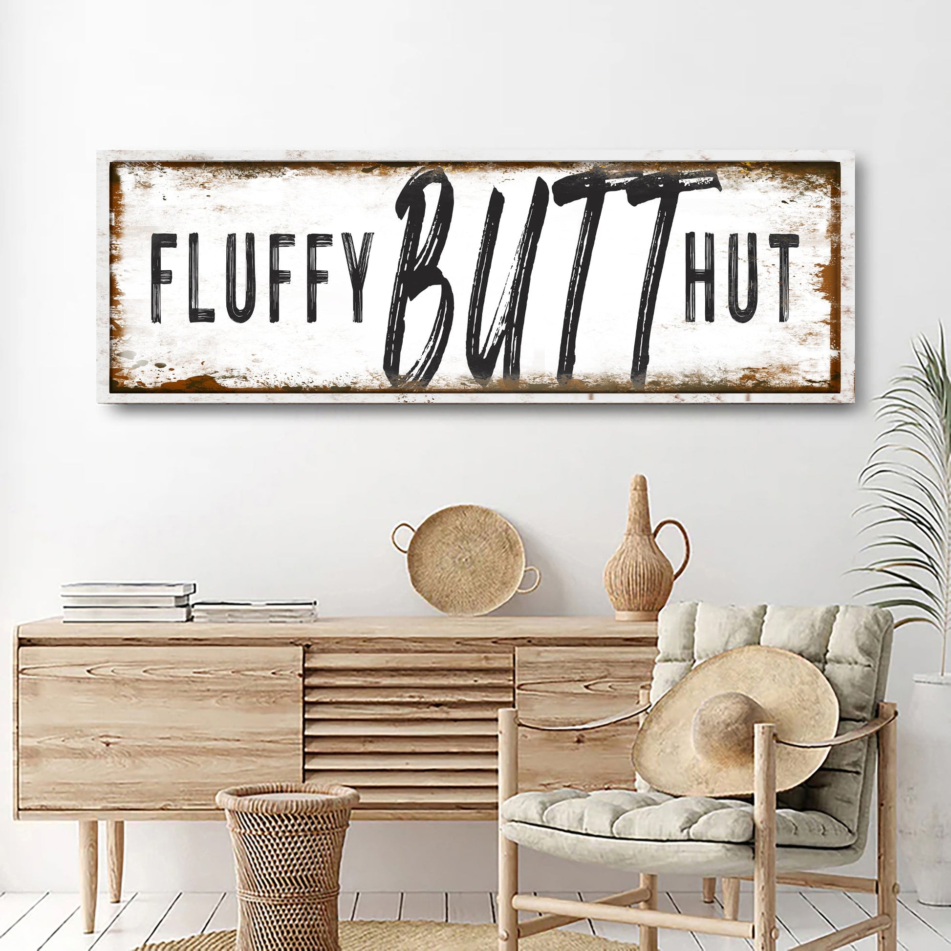 Fluffy Butt Hut chicken coop canvas sign, farmhouse humor wall art, ready to hang