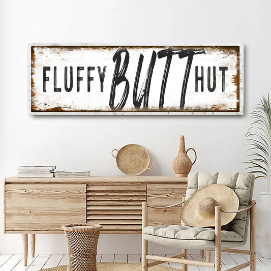 Fluffy Butt Hut chicken coop canvas sign, farmhouse humor wall art, ready to hang