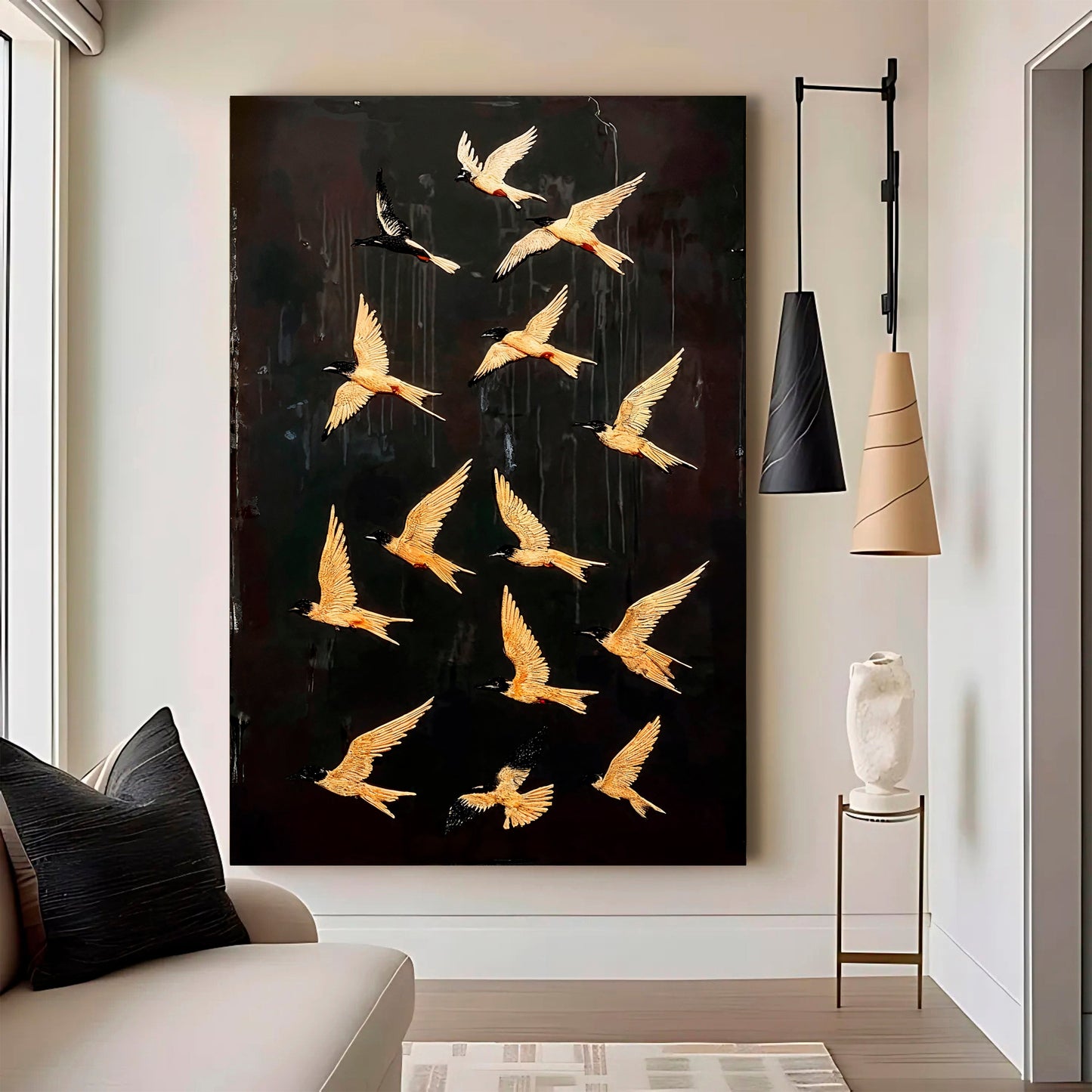 Abstract flying swallow canvas wall art