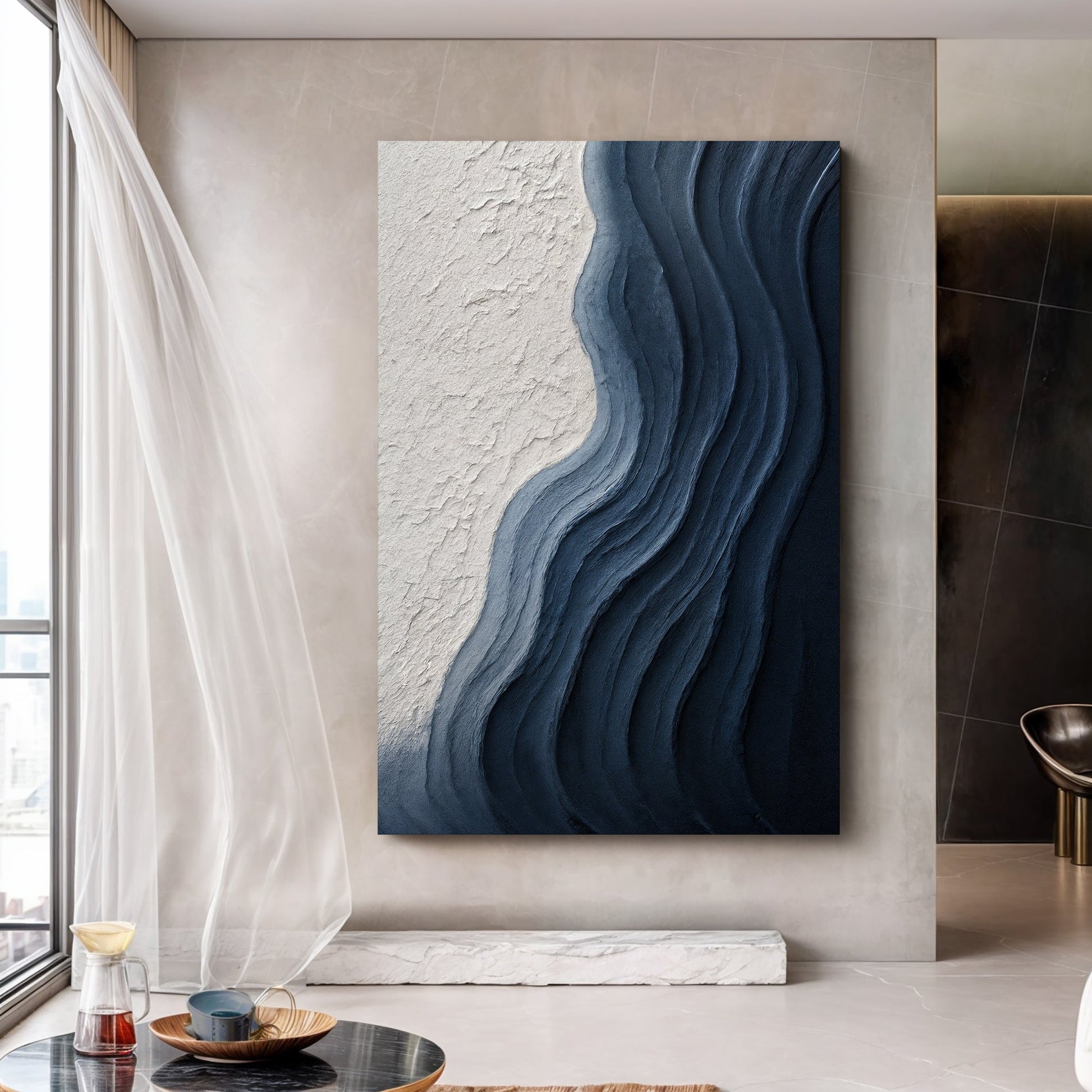 Abstract minimalist wave impasto canvas wall art
