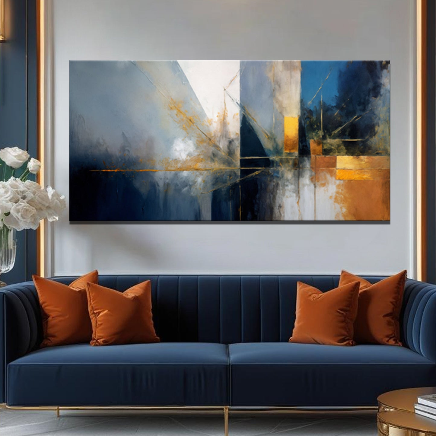 Abstract geometric lines canvas wall art with bold intersecting angles in a modern composition