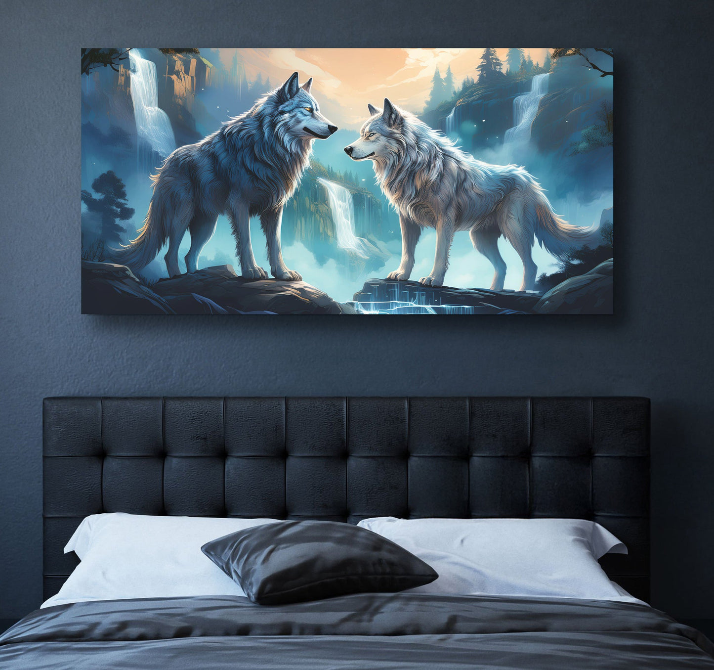 Large 3D wolves canvas wall art with dimensional texture