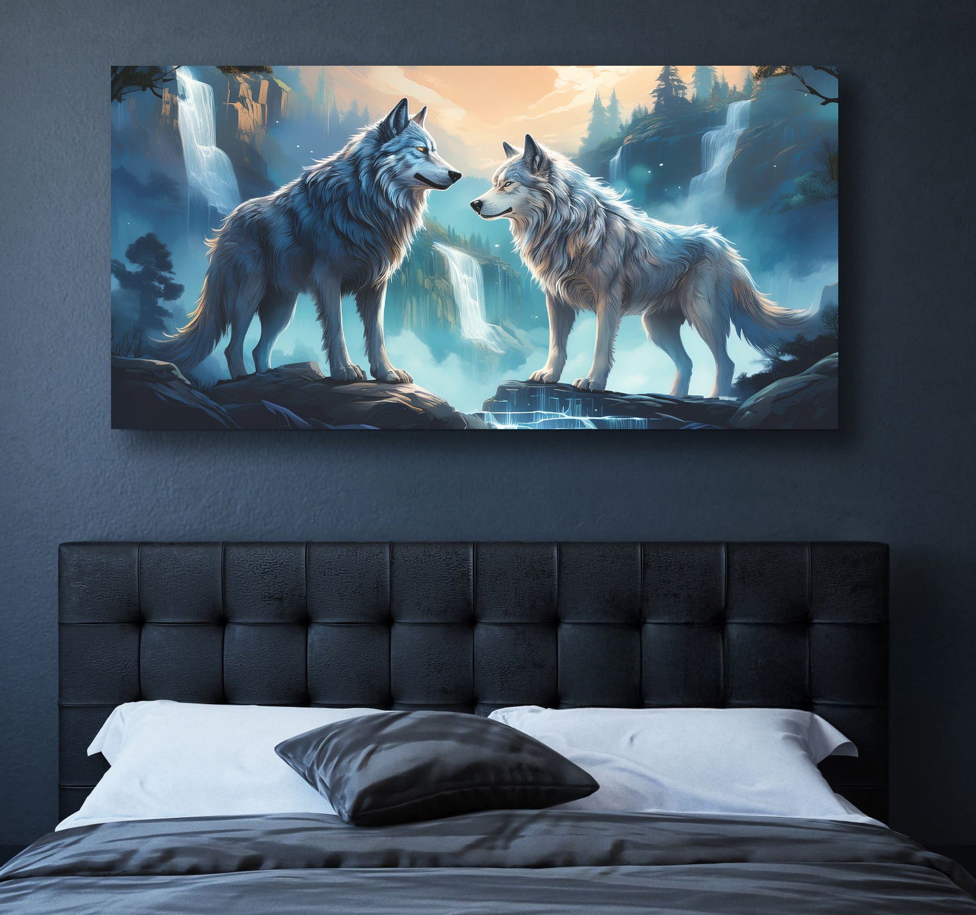 Large 3D wolves canvas wall art with dimensional texture