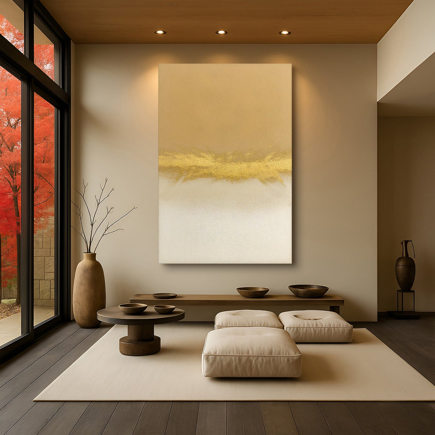 Minimalist white and gold abstract canvas wall art — elegant airy modern decor gallery wrapped