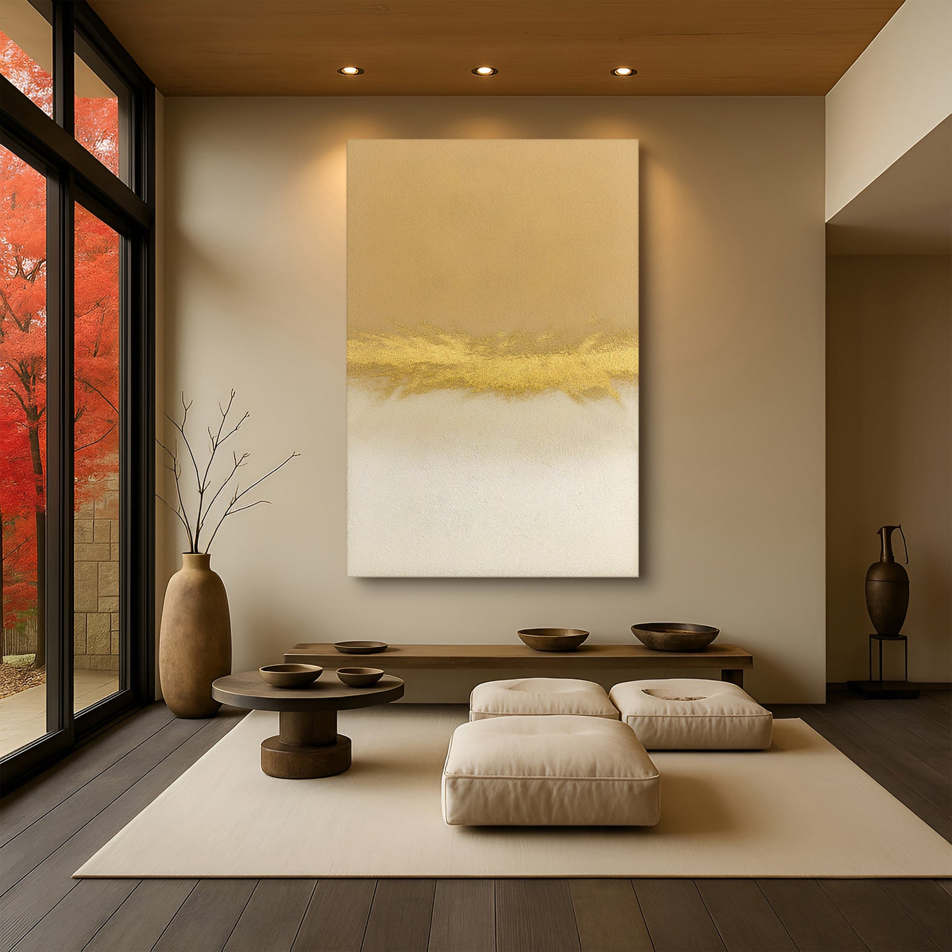 Minimalist white and gold abstract canvas wall art — elegant airy modern decor gallery wrapped