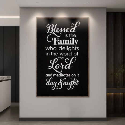Blessed is the family faith canvas wall art with warm home blessing decor