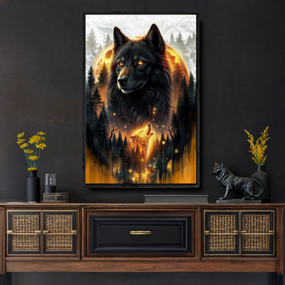 Eclipse of the Alpha Wolf dramatic canvas wall art - bold wildlife art