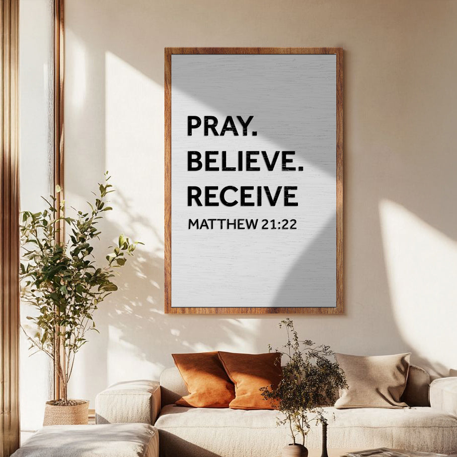 Matthew 21:22 Pray Believe Receive Faith Canvas Wall Art