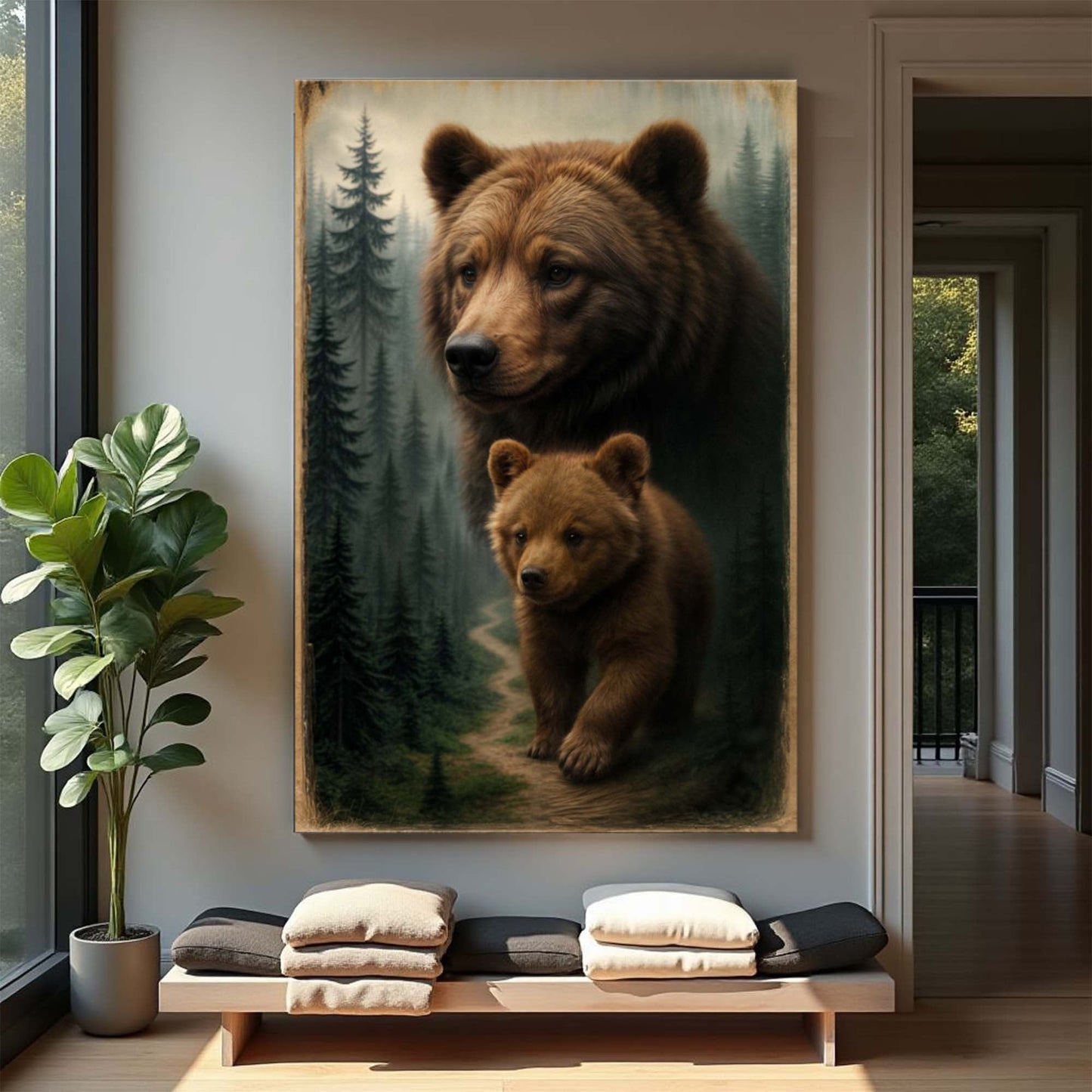 Bear and Cub Wildlife Canvas Wall Art