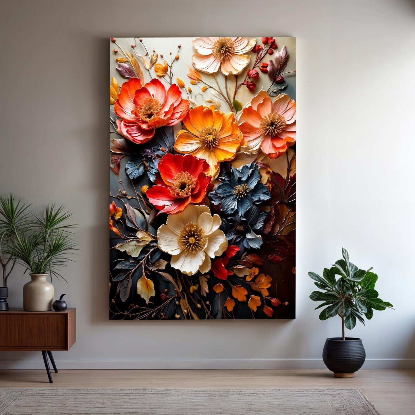 Blooming garden rhapsody floral canvas wall art with lush painterly botanical blooms