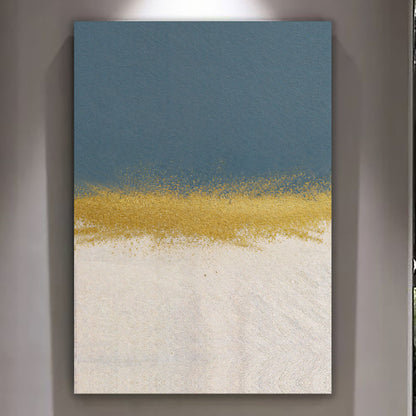 Minimalist blue and gold abstract canvas wall art — modern sleek wall decor gallery wrapped