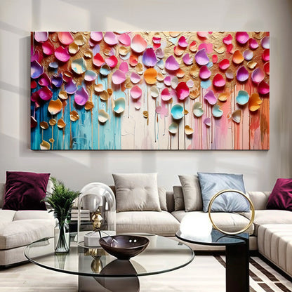 Vibrant Petals floral canvas wall art with bold colorful blooms, ready to hang
