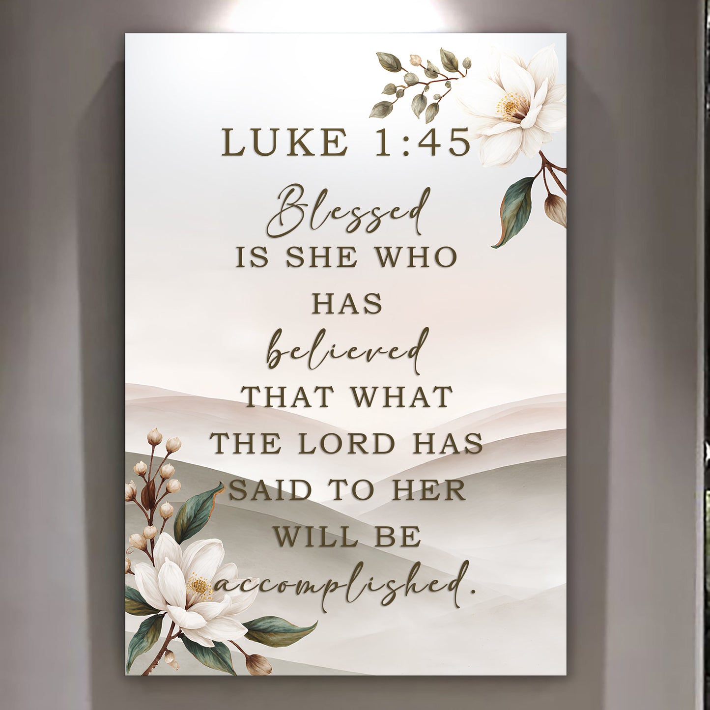 Blessed is she who has believed Luke 1:45 canvas wall art with feminine faith scripture