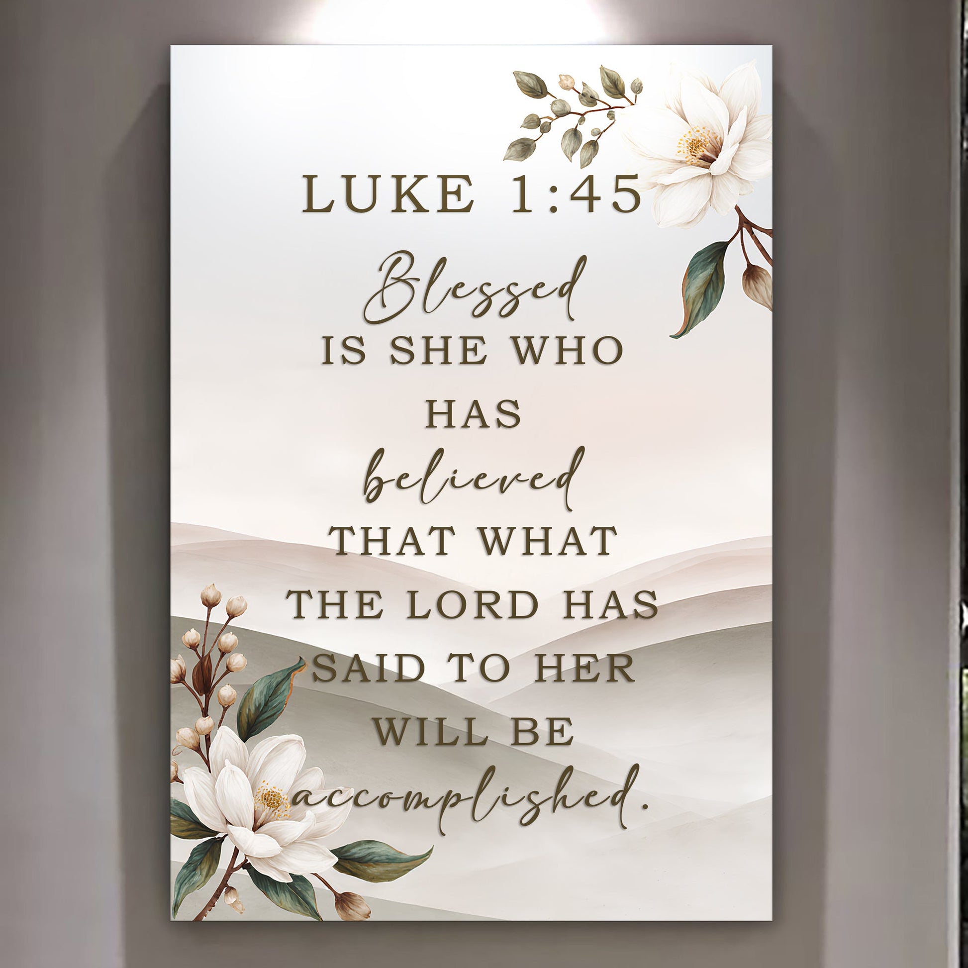 Blessed is she who has believed Luke 1:45 canvas wall art with feminine faith scripture