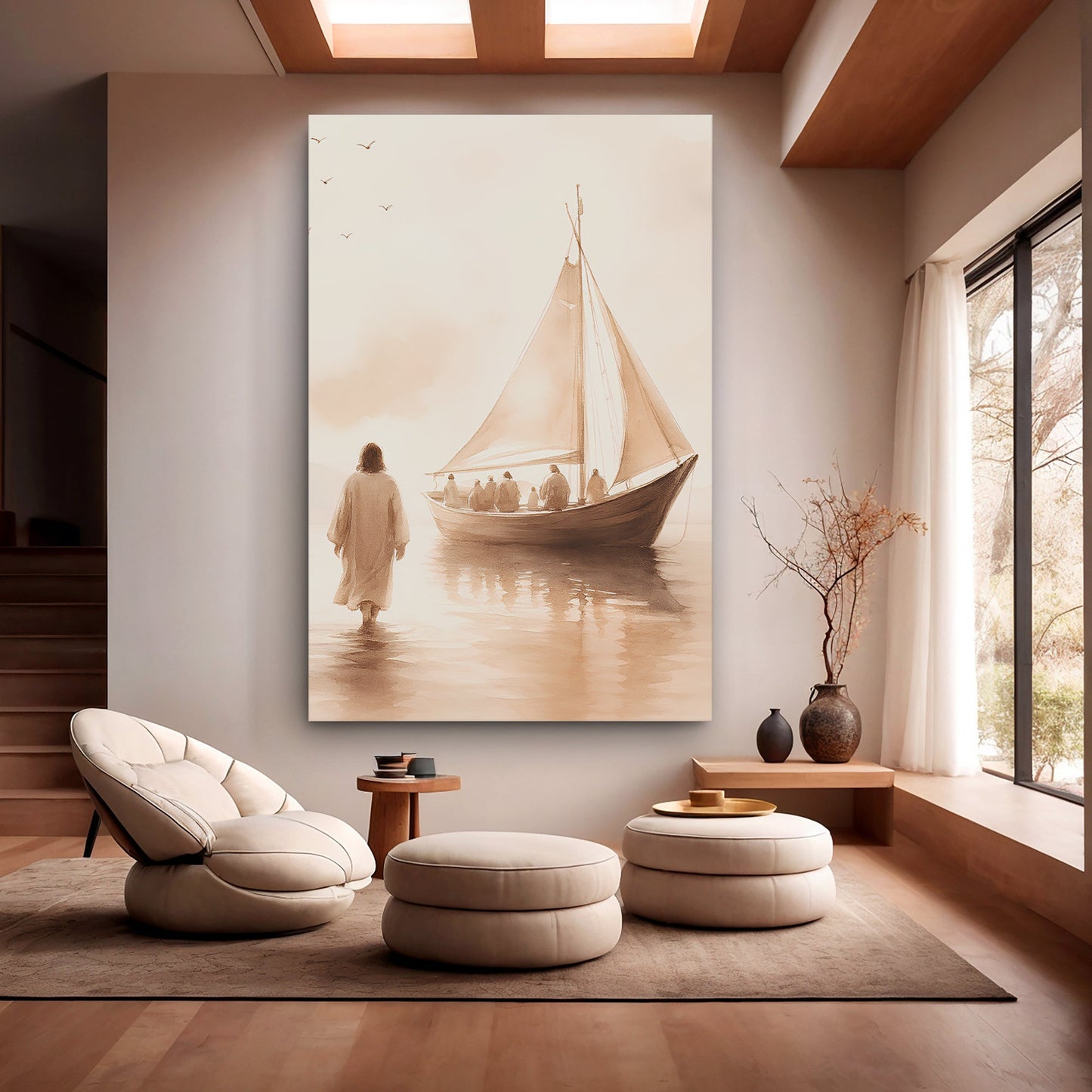 Jesus on Water Miracle Faith Canvas Wall Art