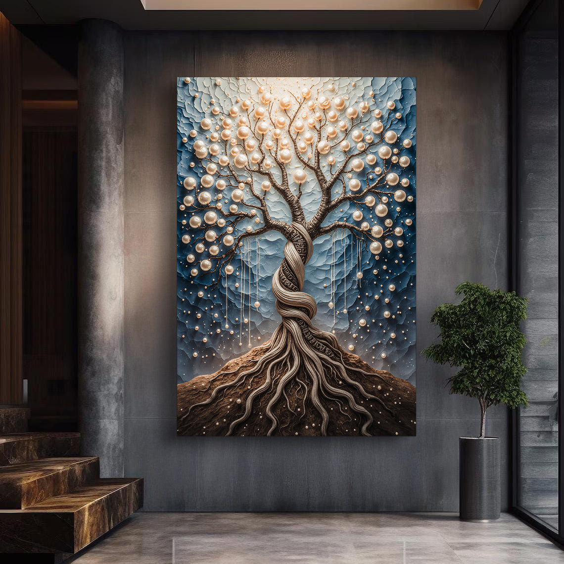 Pearl Tree canvas wall art with delicate branches and soft pearl palette, gallery-wrapped