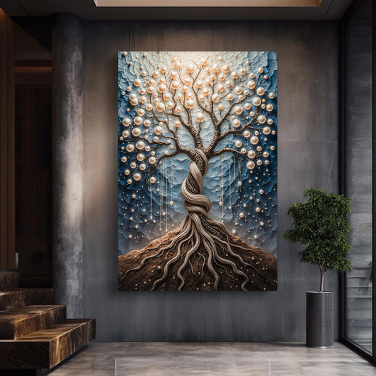 Pearl Tree canvas wall art with delicate branches and soft pearl palette, gallery-wrapped