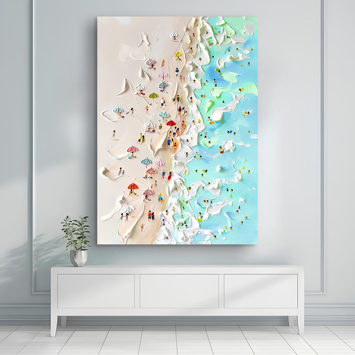Beachfront coastal painting with vivid ocean colors — coastal canvas wall art