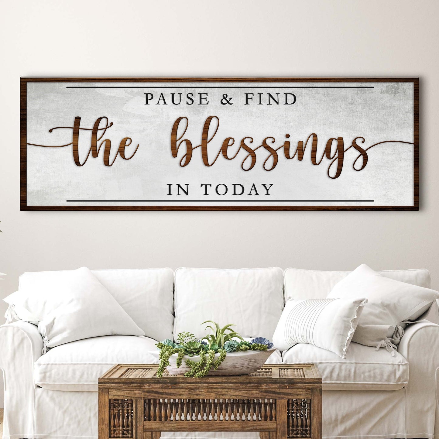 Pause and find the blessings faith sign canvas wall art with gratitude message
