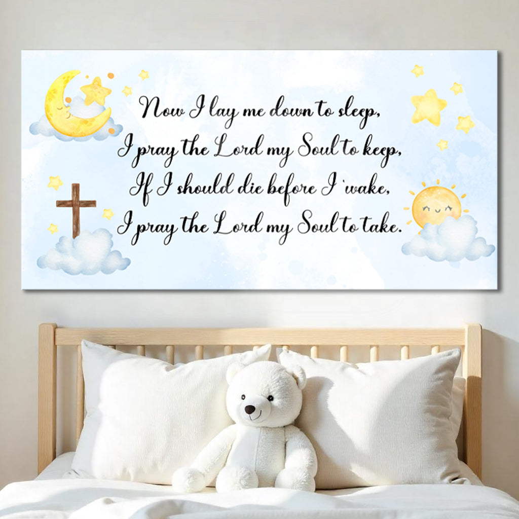 I Lay Me Down To Sleep prayer canvas wall art sign in wide format, ready to hang