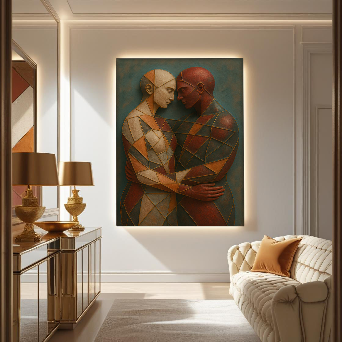 Embrace of Geometry Abstract Canvas Wall Art