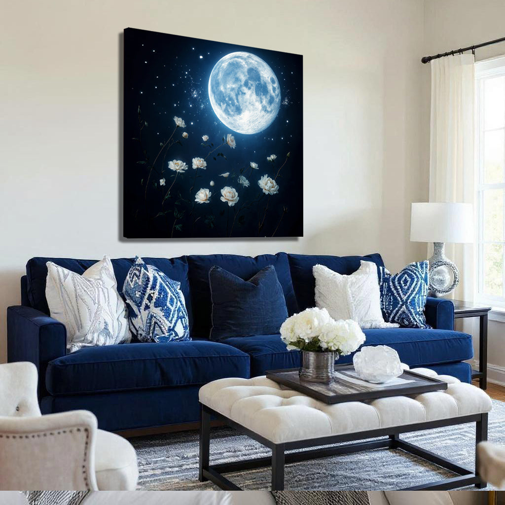 Lunar moon canvas wall art — celestial space decor on gallery-wrapped canvas, made in the USA