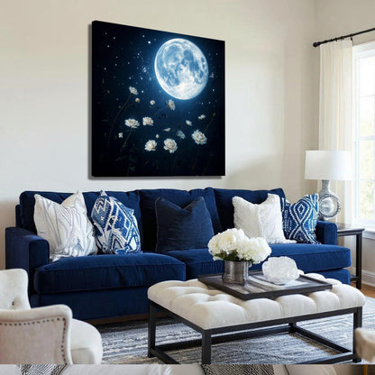 Lunar moon canvas wall art — celestial space decor on gallery-wrapped canvas, made in the USA
