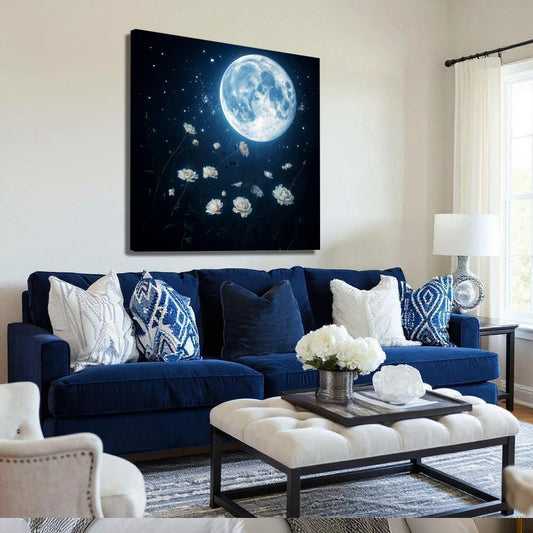 Lunar moon canvas wall art — celestial space decor on gallery-wrapped canvas, made in the USA