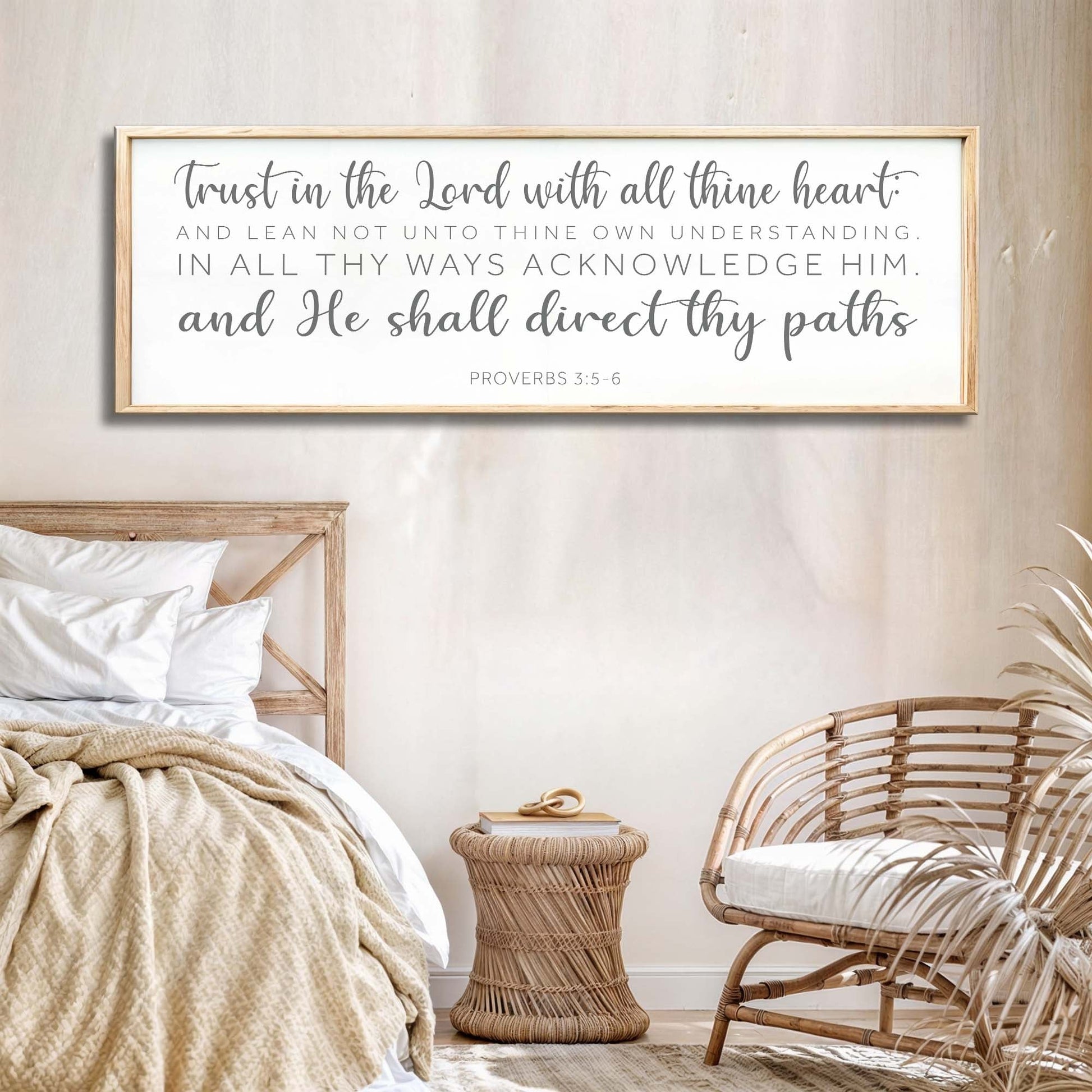 Proverbs 3:5-6 vertical faith scripture canvas wall art — trust in the Lord Christian decor