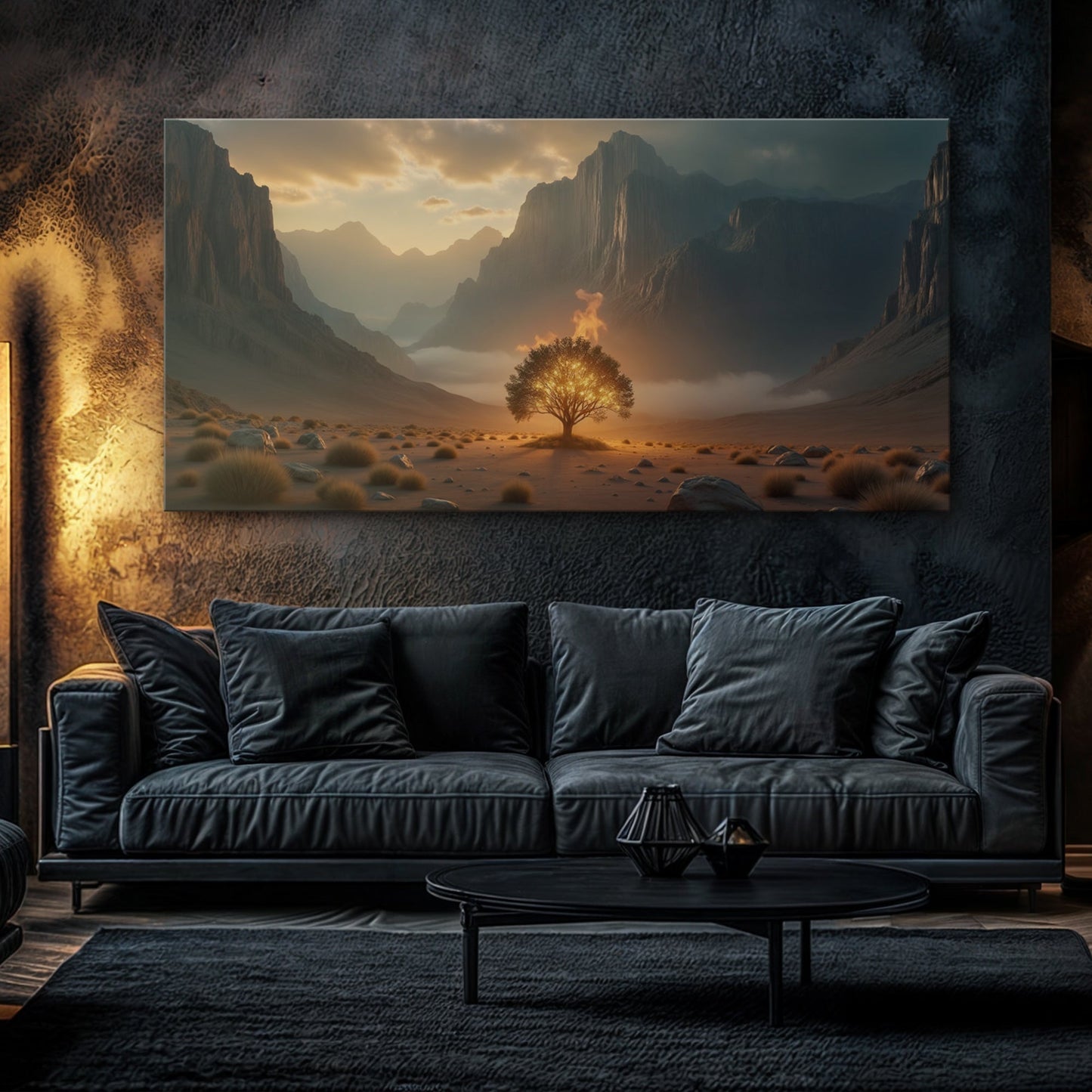 Burning bush canvas wall art with rich glowing colors for biblical faith decor