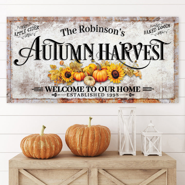 Family Autumn Harvest Thanksgiving Canvas Sign II