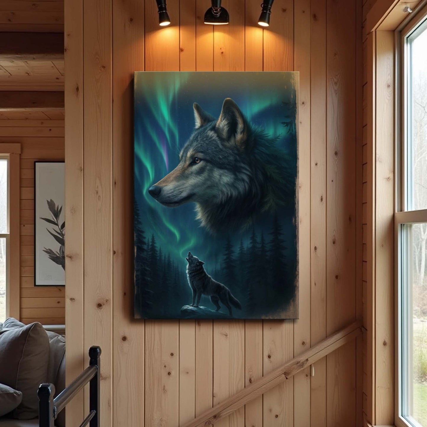 Wolf Double Exposure Canvas Wall Art IV