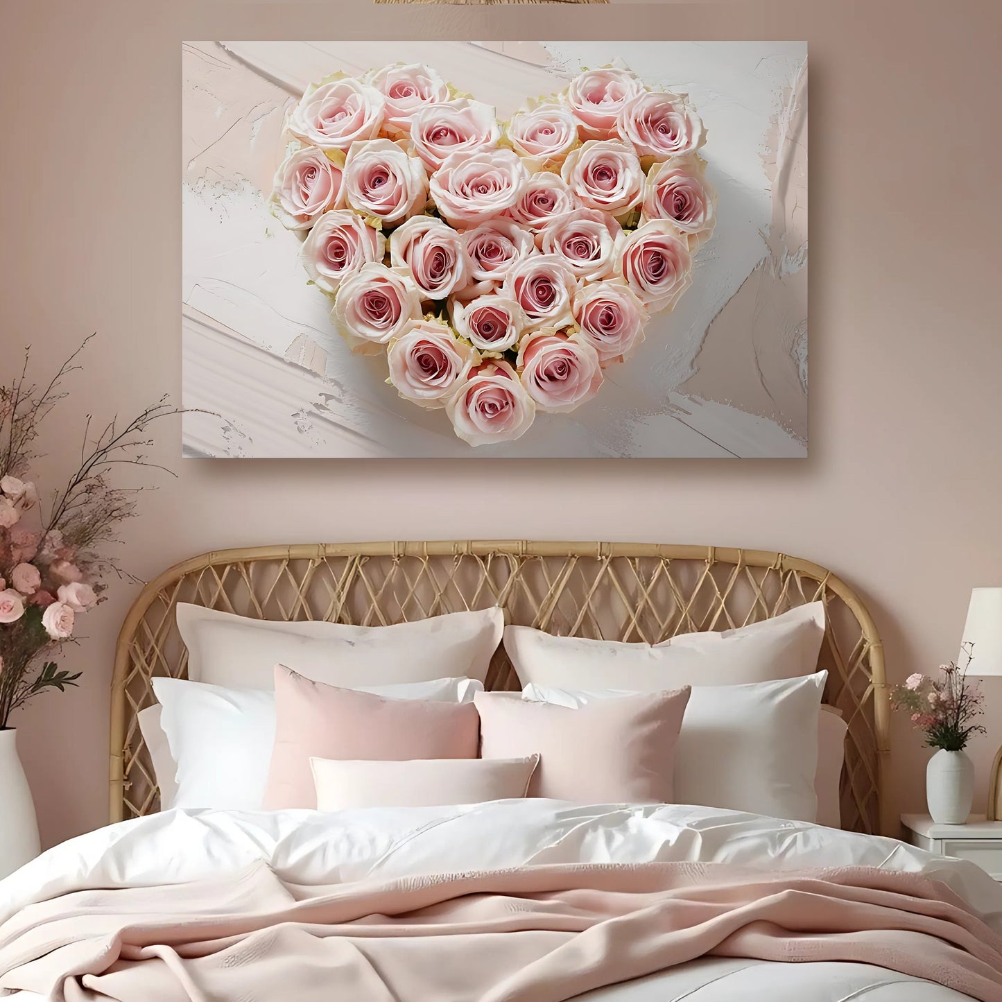 Floral heart botanical canvas print wall art for bedroom or nursery