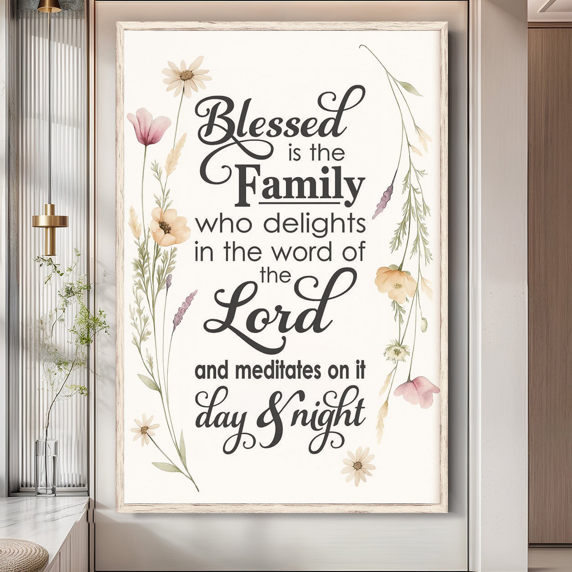 Blessed is the family faith canvas wall art with Christian home decor blessing