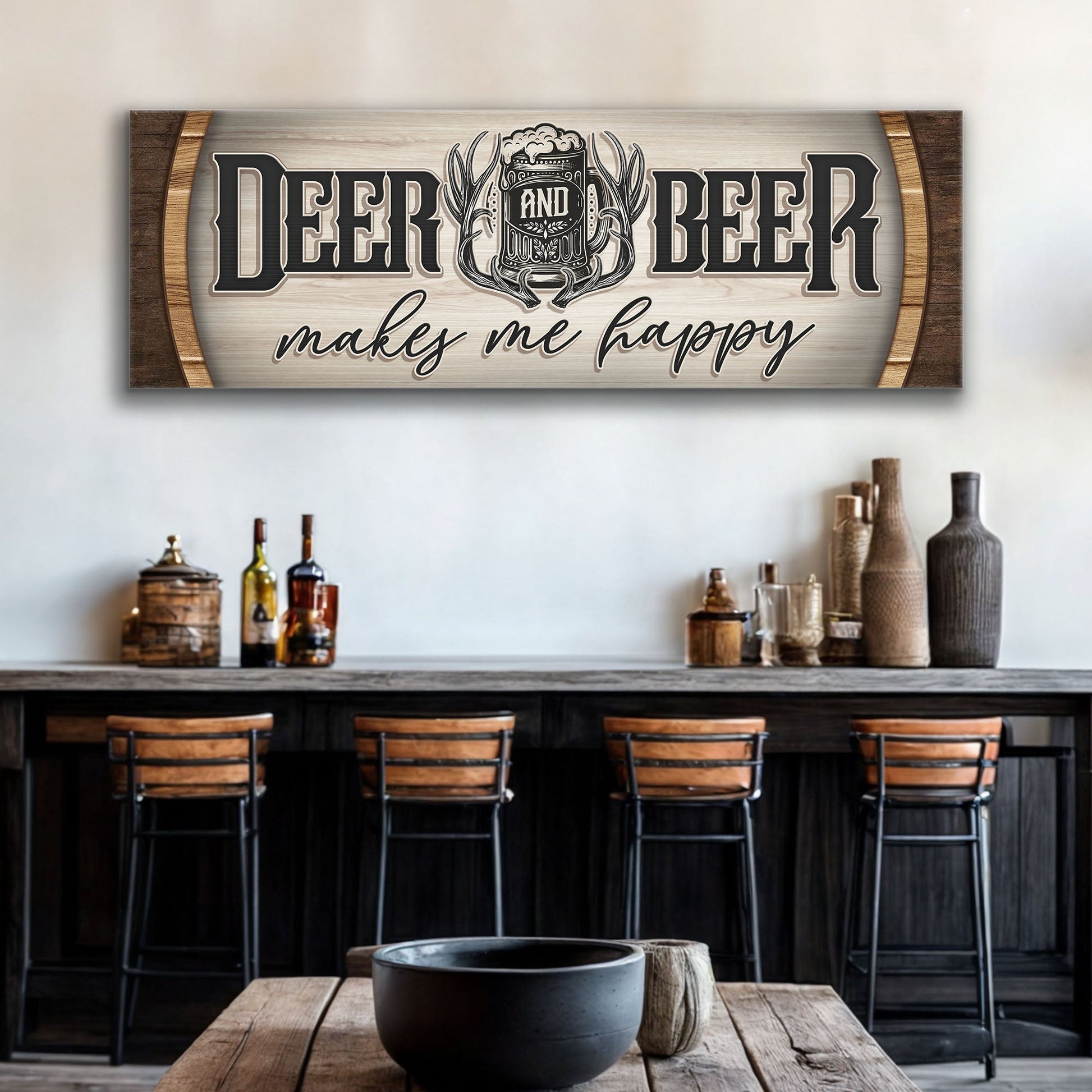 Deer and beer hunting canvas wall art II rustic outdoor cabin sign