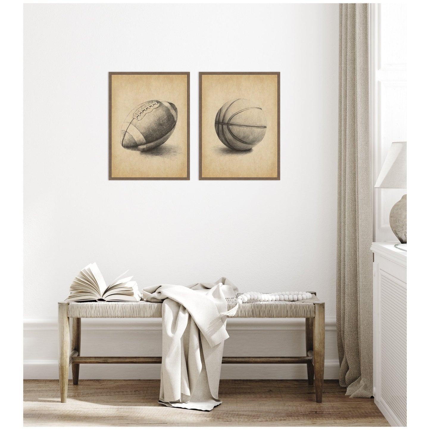 Vintage Football and Basketball 2 Piece Canvas Set