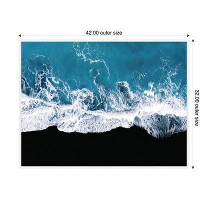 Minimalist Ocean Waves Black Beach Framed Canvas