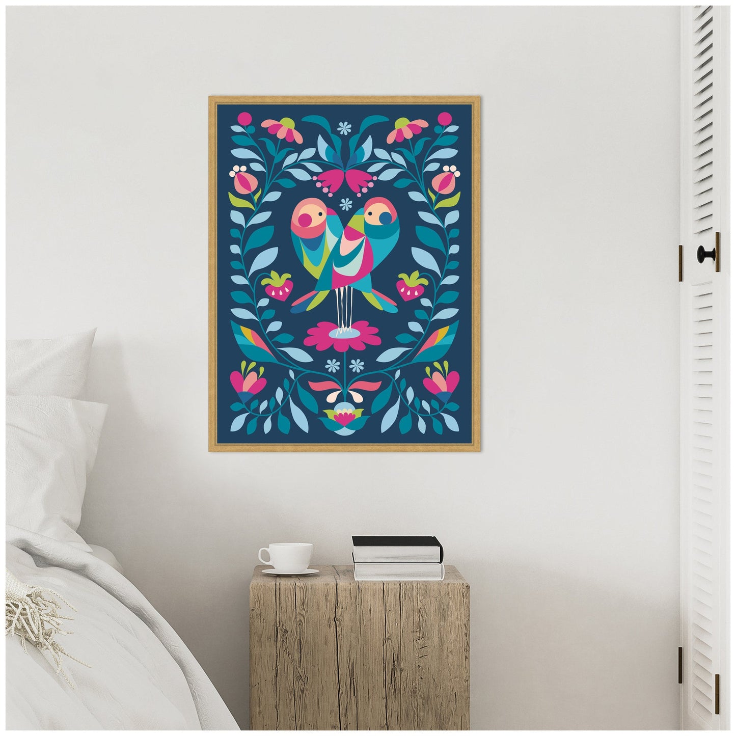 Love Birds Framed Canvas Wall Art