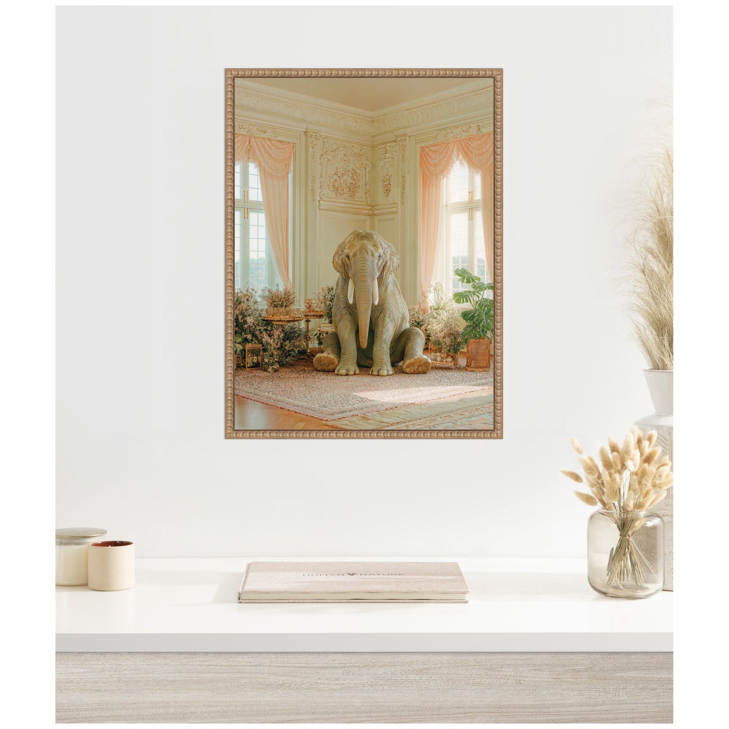 Lazy Elephant in His Room Framed Canvas Wall Art
