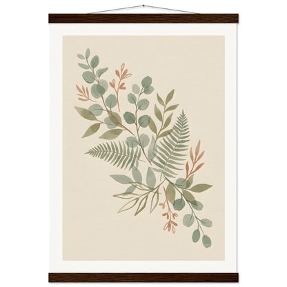 Sage Botanica Boho Botanical Print - A2 (42 x 59.4 cm) / Museum-Quality Matte Paper Poster with Hanger - Dark wood wall hanger - Sparkycare