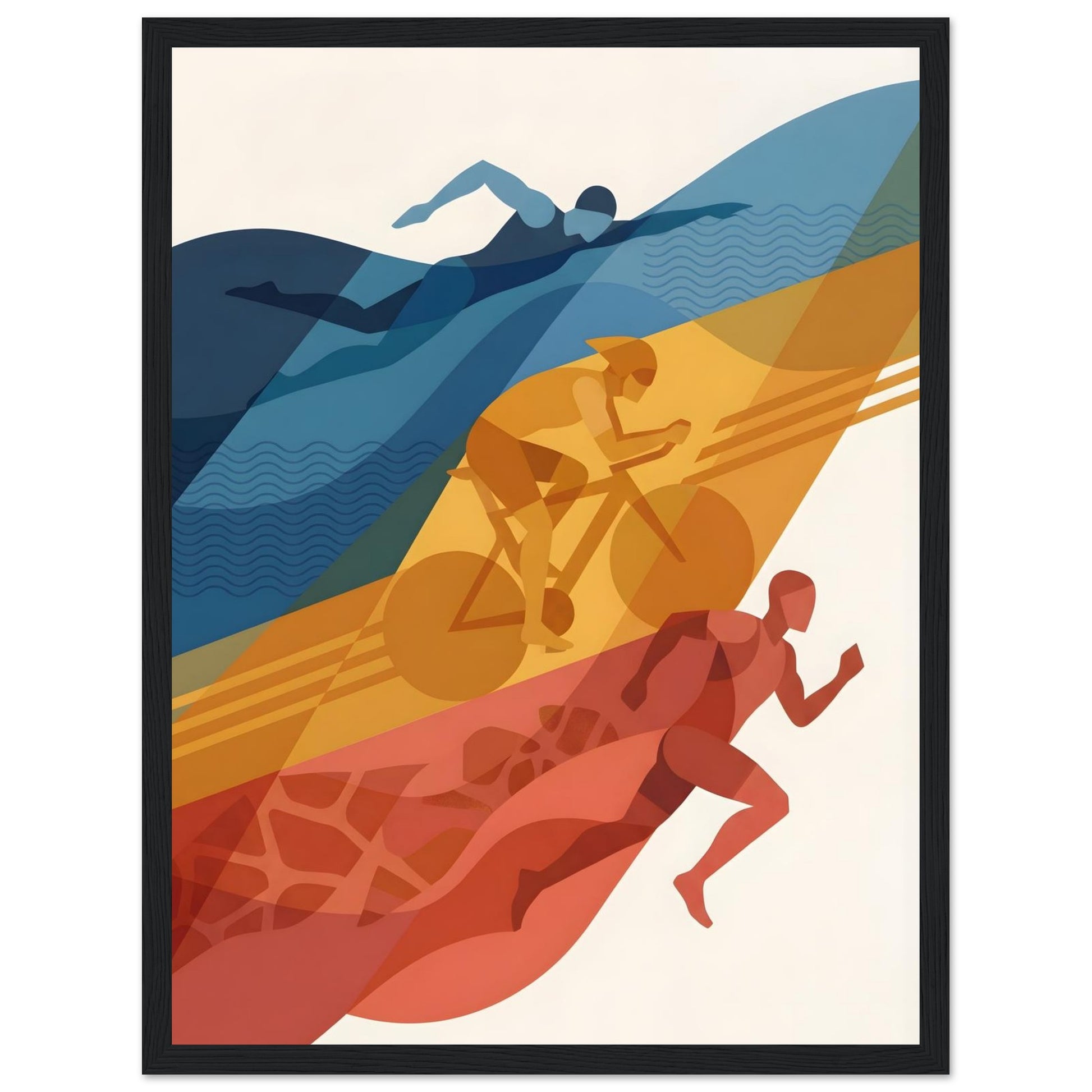 Abstract Triathlon Print: Geometric Swim Bike Run Wall Art - 20x25 cm / 8x10″ - White frame / Ready-to-hang - Sparkycare