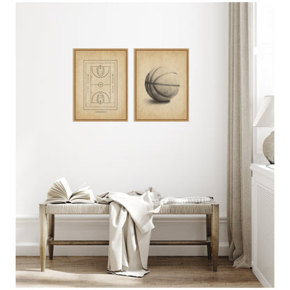 Vintage Basketball 2 Piece Framed Canvas Set