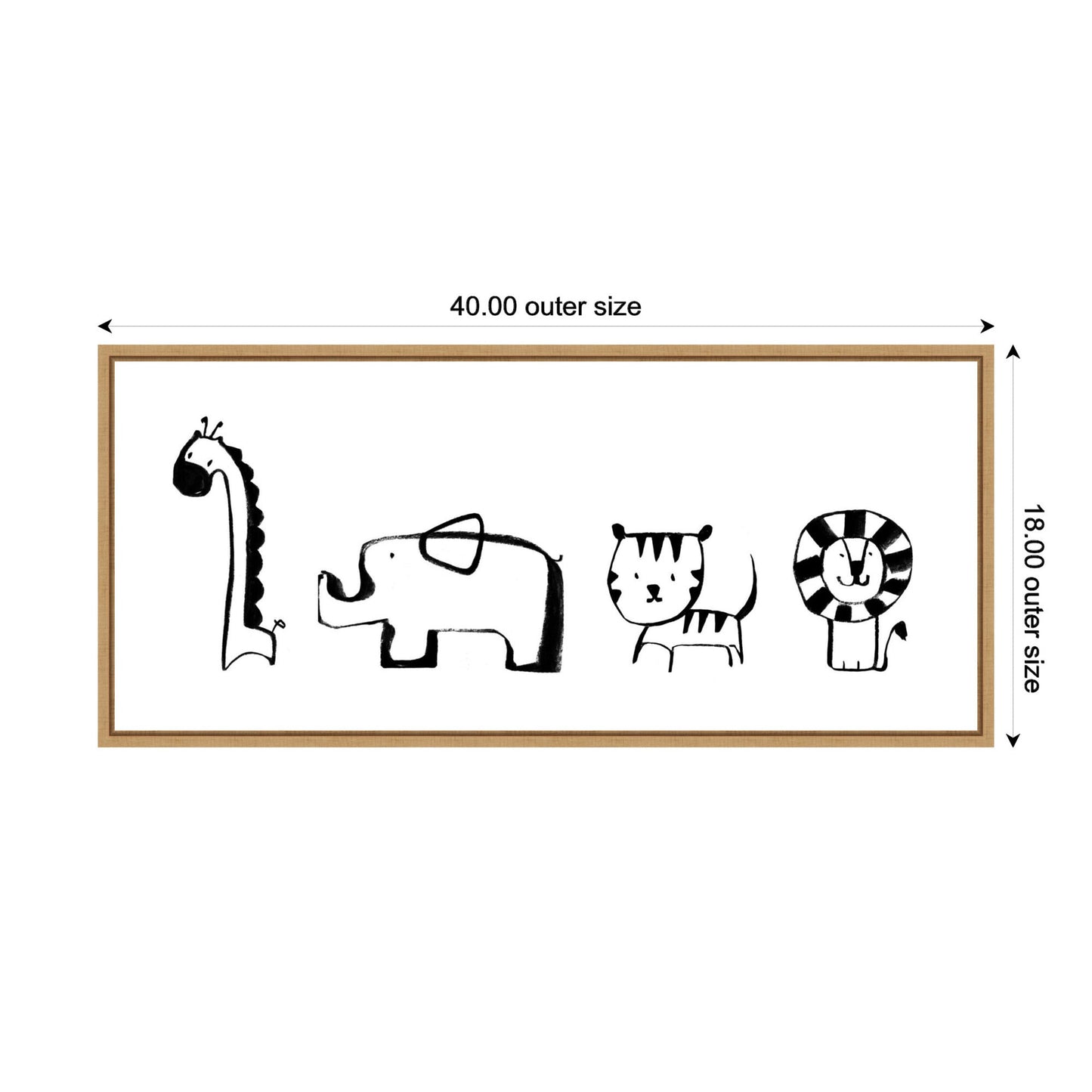 Minimalist Giraffe Elephant Tiger and Lion Sketch Canvas Wall Art